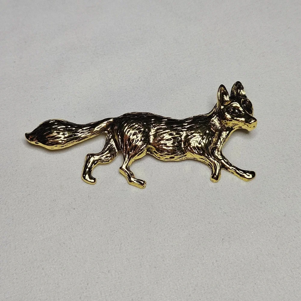 Running Fox Brooch Pin Womens OS Gold Animal Woodland Cottagecore